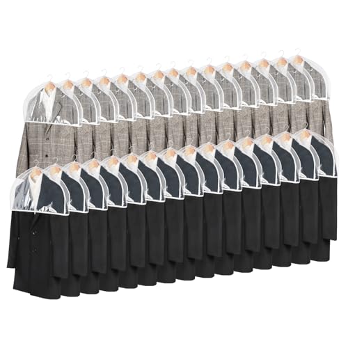 Zilink Clear Shoulder Covers for Clothes (Set of 30) Breathable Clothes Dust Cover Protectors with 2