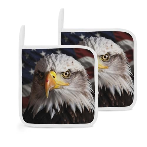 America Flag and Eagle Pot Holders Set of 2