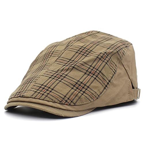 Spring Summer Newsboy Caps Men Cotton Quick Dry Peaked Flat Cap Patchwork Plaid Fascinator Wear Women Newsboy Hats Dark Khaki #TOP3