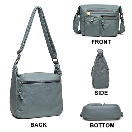 Keyli Crossbody Bags Christmas Gifts For Women Soft Washed Leather Crossbody Purse Retro Classic Shoulder Bags Messenger Lightweight Waterproof Satchels With Multi Pockets Travel Shopping Blue #TOP2