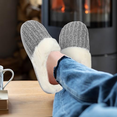 Women’s Warm Winter Chenille Scuff Slippers, Slip-On Memory Foam House Shoes with Sherpa Fleece Lining for Indoor and Outdoor2
