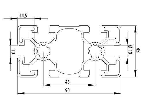 Perfil de aluminio 45 x 90L B Tipo de Nut 10 – Standard longitudes (25,50 Eur/M)