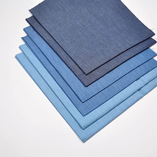 Indigo Light Denim 4.8OZ. Fat Quarter 6pcs 18x22inch 100% Cotton Solid Fabric Quilting Fabric Arts, DIY Crafts&Sewing Patchwork