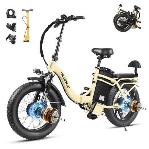 Image of Wildeway Folding Electric Bike for Adults,2000W Dual Motor Ebike 20x4.0 Fat Tire All-Terrain 28MPH,48V 32Ah /60Ah Removable Battery,7-Speed,Dual Hydraulic Disc Brake,City Commuting Delivery Bicycle