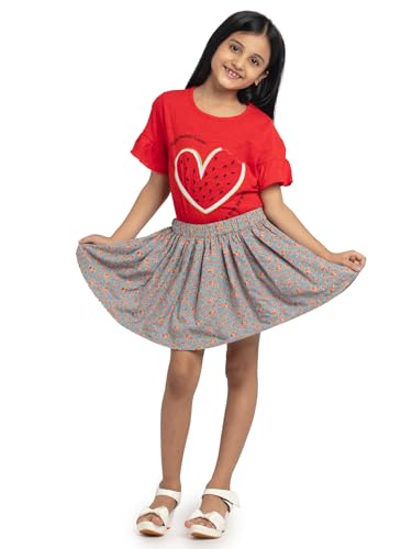 Image of Under Fourteen Girls 100% Cotton Printed Poplin Skirt | Skirt for Girls | Woven | 10-11 Yrs(Grey)