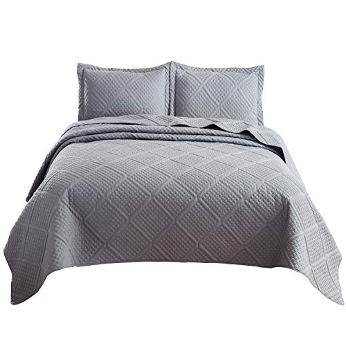 Bedsure Grey 3-Piece Quilt Set - Geometric Pattern, Full/Queen Quilt (90x96 Inches)