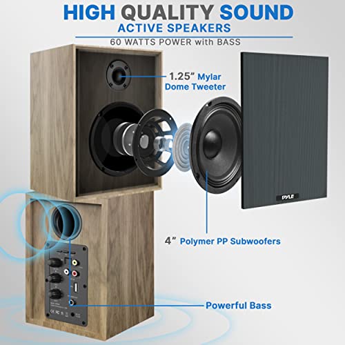 Pyle Powered Bookshelf Speaker Monitors, Hifi Studio Monitor Computer Desk Stereo Speaker System, Opt/Coax/Rca/Usb/Aux Out Connection, Vol/Treb/Bass Control Studio Sound, Wood - Pbksrb40 #TOP2