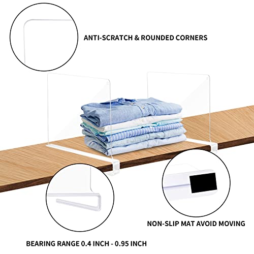 Haviget Acrylic Shelf Dividers For Closet Organization - Cabinet And Bookshelf Organizer For Shirt, Handbag, Sweater, Purse And Books - Plastic Separator In Kitchen, Bedroom, Garage (Clear, 8 Packs) #TOP2