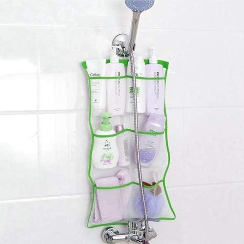 NANAN Quick Dry Hanging Bath Organizer with 6 Pockets, Hang on Shower Curtain Rod/Liner Hooks, Shower Organizer, Mesh Shower Organizer, Bathroom Accessories (Green)