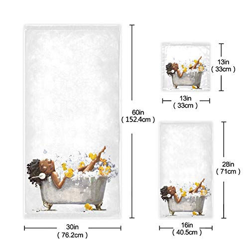 Alaza Towel Bathroom Sets, African Girl On Bath With Music Yellow Duck Towels 3-Piece 1 Bath Towel 1 Washcloth 1 Hand Towel, Bath Towel Set Of 3 Soft Multifuntion For Home Kitchen Hotel Gym Swim Spa #TOP2