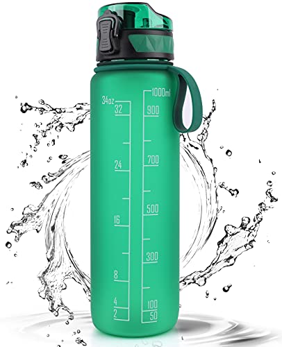 FULDENT Sports Water Bottle 1L, Leakproof Design Water Bottle with Time Marker, BPA Free Tritan Plastic Drinking Bottle for Teenager, Adult, Sports, Gym, Fitness, Cycling, School & Office