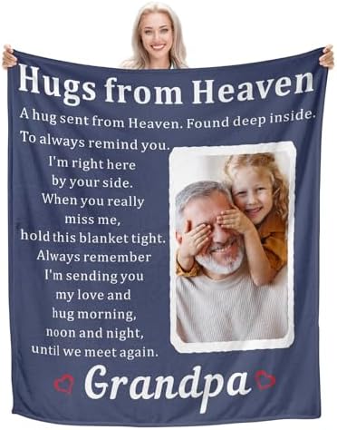 A Hug from Heaven Blanket Memorial Gifts Custom Memorial Blanket with Photo Personalized Sympathy Gifts for Loss of Dad Mom Husband Wife Loved One in Loving Memory of Grandma Grandpa Custom Blanket