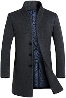 Lavnis Men's Trench Coat Long Wool Blend Overcoat Slim Fit Down Topcoat