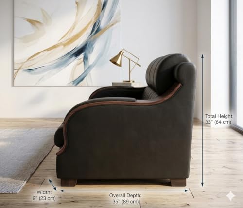 Image of 3-Seater Sofa with Tufted Black Leatherette Upholstery, Wooden Arm Accents, Living Room