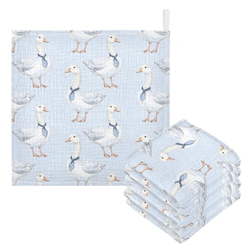 vvfelixl White Goose Wear A Tie Baby Burp Cloths Baby Muslin Washcloths for Boys Girls Cotton Babys Face Towel for Newborn Infants Soft and Absorbent 11.8 X 11.8 in, 5 Pack3