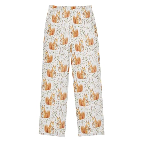 ZZXXB Squirrel and Leaves Boys Long Pants Soft Trousers Elastic Waist Kids Lounge Bottoms with Pockets S-XL