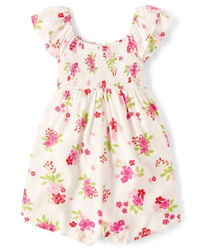 The Children's Place,Girls,Smocked Skirt with Shorts, Romper,Simply White Floral,Medium