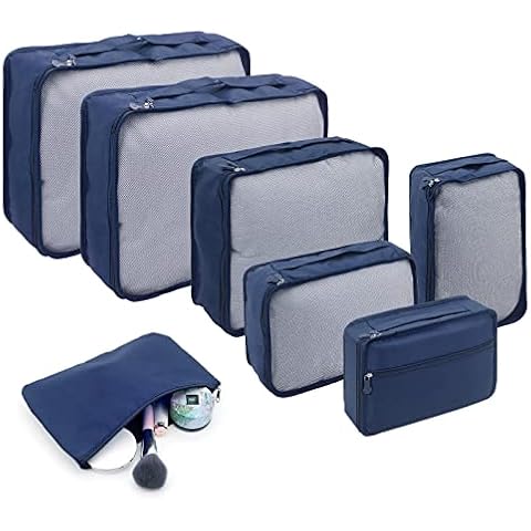 ShawFly Packing Cubes,7Pcs Travel Cubes for Suitcase Lightweight Luggage Packing Organizers Travel Essential Bags for Travel Accessories (Blue) Cover