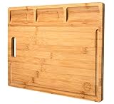 Large Bamboo Cutting Board And Charcuterie Board With Built-In Garnish/Dip Bowls (16 x 12