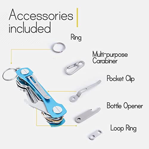 Compact Key Holder -Smart Key Organizer For Keychain -Minimalist Edc Key Carrier W Expansion Screws, Pocket Clip, Key Ring Attachment Loop Piece For Car Key Fob, Bottle Opener Accessories, 14 Keys #TOP1