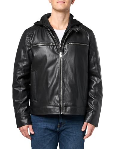 Kenneth Cole Men's Faux Leather Moto with Jersey Attached Hood4