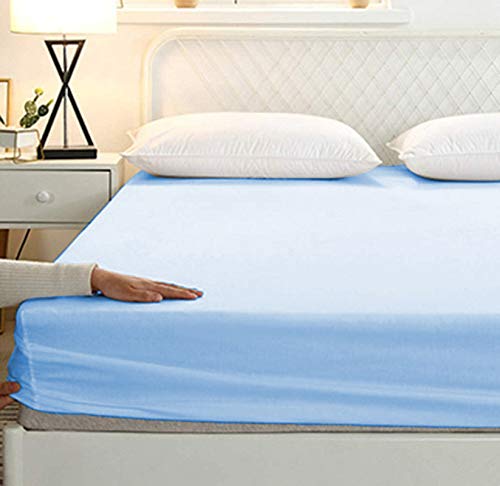 Image of Sweet Dream's 750 Collection Egyptian Cotton Fitted Bedsheet 4 to 12 Inch Matress 15 inch Drop Twin Size Bed (39x75) + 1 Pillow Covers (18x28), Sky Blue