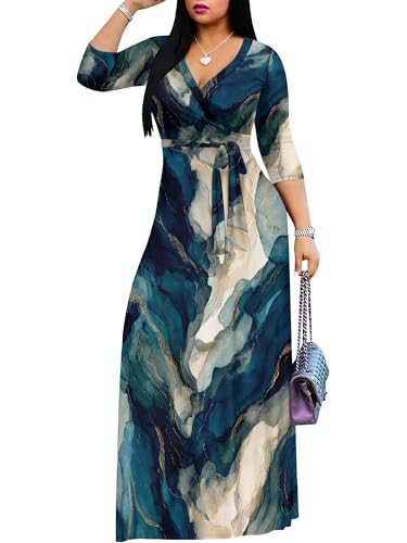 Image of PinkPatty Plus Size Dresses for Curvy Women V Neck Flowy Long Sleeves Wrap Maxi Dress Travel Vacation Outfits