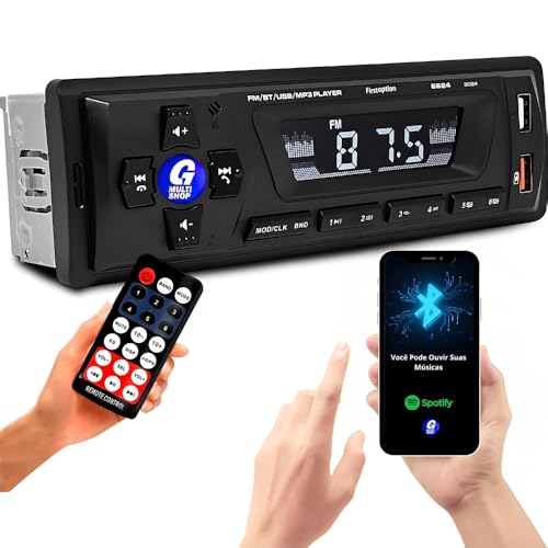 Mp3 Player Som Carro Usb Aux Cartão Sd Rádio Fm com Bluetooth + Controle