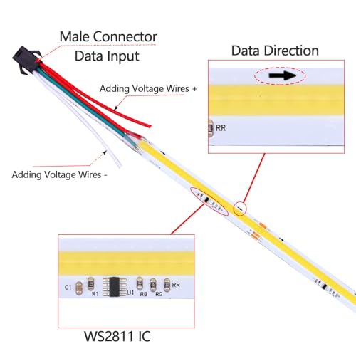 Image of GOMING 24V 32.8ft WS2811 IC COB LED Strip Lights Natural White 4000K Addressable Running Water Effects 360LED /M CRI 93+ IP20 Not Waterproof LED Tape Lights for Home Decor(No Adapter and Controller)