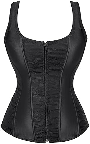 Women Sexy Boned Lace up Corsets and Strap Bustiers Top Overbust Shaper Small Black