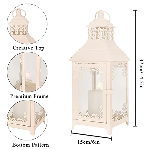 Jhy Design Decorative Candle Lantern 14.5''High Vintage Style Hanging Lantern Metal Candleholder For Indoor Outdoor Events Parities And Weddings（White） #TOP1