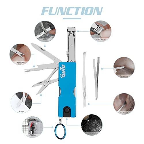 OUTU Keychain Nail Clippers Multitool, 8 in 1 EDC Utility Tool with Nail Clipper, Scissors, Tweezers, Gifts for Him Men Husband Dad Boyfriend (Blue)
