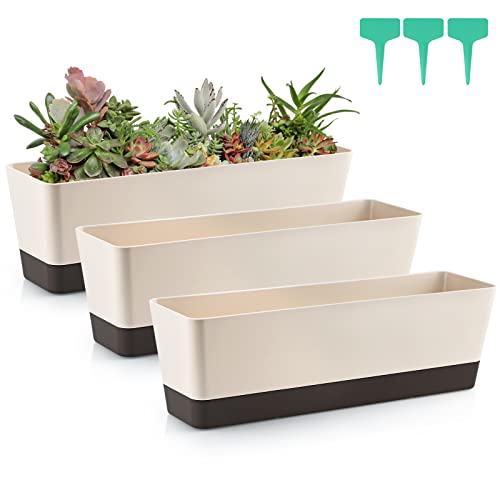 Skelang 3 Stück Blumenkasten, rechteckig, 42,4 cm, rechteckig, aus Kunststoff, Gärtner, für den Außenbereich, Balkon, für Sukkulenten, Blumen, afrikanische Veilchen