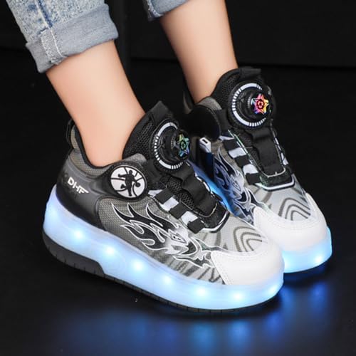 Kids Roller Skates Shoes Sneakers for Boys & Girls, Automatic Retrectable Technical Skateboarding Skates for Shiny Sneakers Black Blue for Girls Boys Novel Gift3