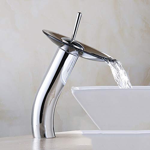 LHTCZZB Mixer Tap Modern Creative Copper Washbasin Basin Mixer Tap Glass Waterfall Hot And Cold Water Faucets Waterfall Tap Bathroom Vanity Hot And Cold Mixing Faucet (Size : L)