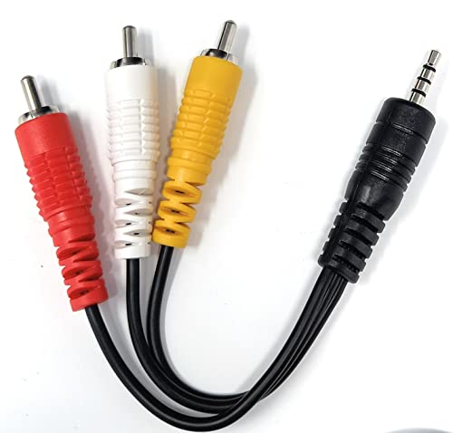DRUT 25cm short 3.5mm 4 Pole Jack Plug to 3 x RCA Phono Composite Audio Video AV AUX Lead Cable 0.8ft