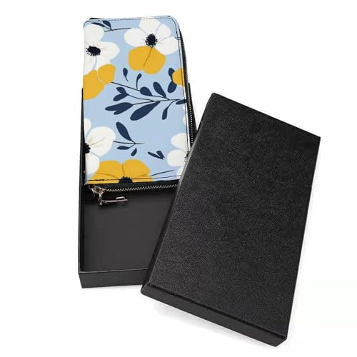 Yellow And White Flowers PU Leather Clutch Long Bifold Wallet, Coin Purse Credit Pass Case, Durable Card-Holder Money Storage for Women Men3