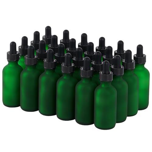 SprayDroplet 24 Pcs, 2oz Glass Dropper Bottle, Leakproof Tincture Bottles with Dropper, Green Reusable Eye Dropper Bottle, Preety Frosted Texture, for All Kinds of Liquids (Green-Frosted, 2oz-24pcs)