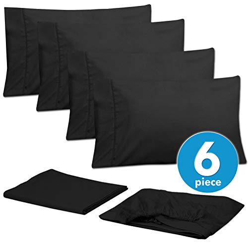 Cal King Size Bed Sheets - 6 Piece 1500 Supreme Collection Fine Brushed Microfiber Deep Pocket California King Sheet Set Bedding - 2 Extra Pillow Cases, Great Value, California King, Black #TOP2