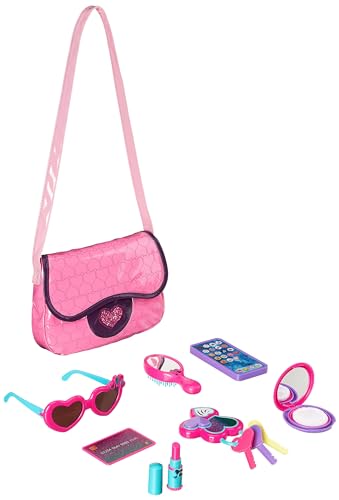 Image of Amazon Basics 8-Piece Pretend Play Purse Toy with Accessories for Girls Ages 3 and Up, Kids Toy Handbag Gift Set Including Smartphone, Sunglasses, Pretend Makeup Kit, Keys and Credit Card, Pink