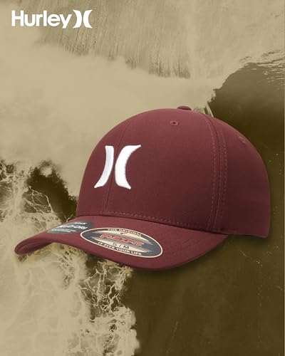 Image of Hurley Mens Baseball Cap - Moisture Wicking Curved Brim Flexfit Fitted Hats for Men with H2O-Dri Sweatband (Sizes: S-XL)