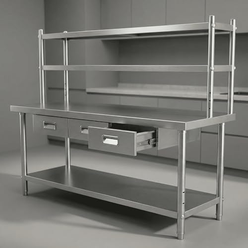 Commercial Prep Table with Overshelves and Drawers