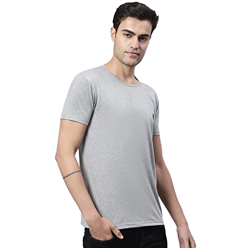 Image of Mack Jonney Men Round Neck Cotton Solid Regular Fit T-Shirt-T Anthraa 01-P