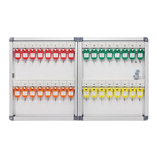 GJHGNFRDK Pared del gabinete de la Llave del Metal Seguro, Armario de Almacenamiento con 32 Llaves, Cerradura, Ganchos for, Etiquetas, aleación Aluminio, montado en la Pared, 27,7x33,6x6,6 cm