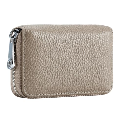 Image of Meufam RFID Credit Card Holder Genuine Leather Credit Card Wallet with Zipper (Gray,L 4.3 in x W 2.95 in x H 0.98 in)