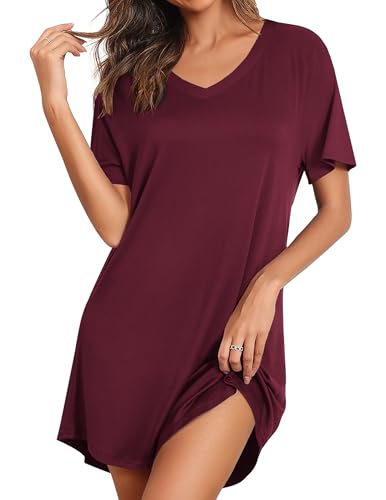 Ekouaer Womens Nightgown House Dress with Pockets Short Sleeve Moo Moos Red