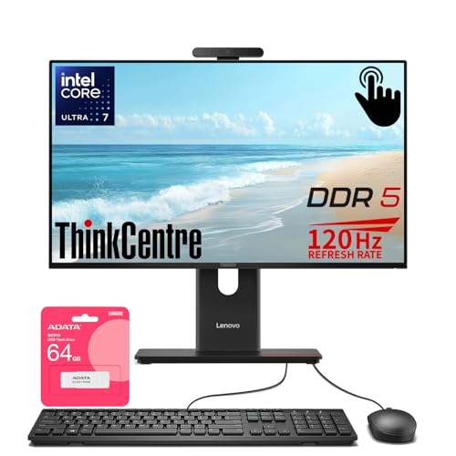 Image of Lenovo ThinkCentre M70a Gen 6 Business All-in-One, 23.8 inch FHD 120Hz Touchscreen, Intel Core Ultra 7 265T vPro, DP, 5MP IR Webcam, Wi-Fi 6, Win 11 Pro, AI-Ready, w /Bundle (Black, 32GB RAM | 1TB SSD)