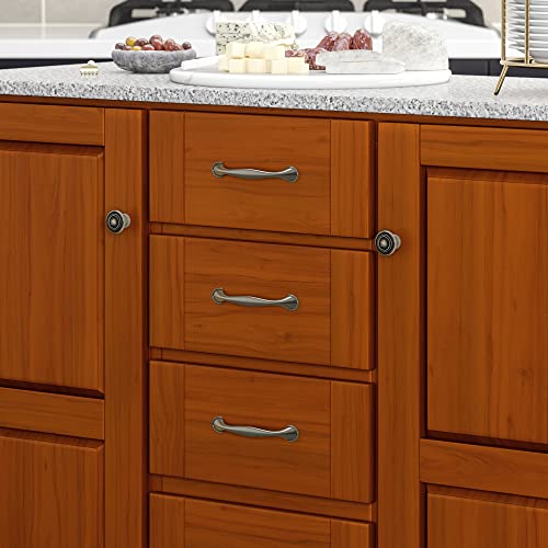Home Styles Large Mobile Create-A-Cart Warm Oak Finish Two Door Cabinet Kitchen Cart With Salt And Pepper Granite Top, Adjustable Shelving, Four Large Utility Drawers #TOP3