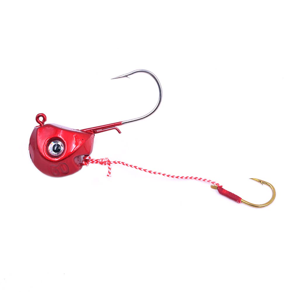 2 uds 60g señuelos de Pesca de Metal Plantillas de Pelo de Agua Salada señuelos de Pesca de Cabeza para lubina Rayada Walleye Snook Rockfish