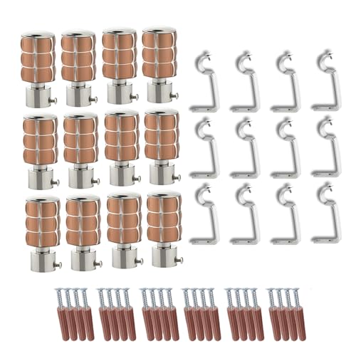 Image of GLOXY Stainless Steel Curtain Brackets - Curtain Holder for 1-Inch Rod - Curtain Rod End Cap - Square Shape Finish Curtain Holders for Stylish Wall Decoration Items for Hall - Bracket (Copper 6 Pair)